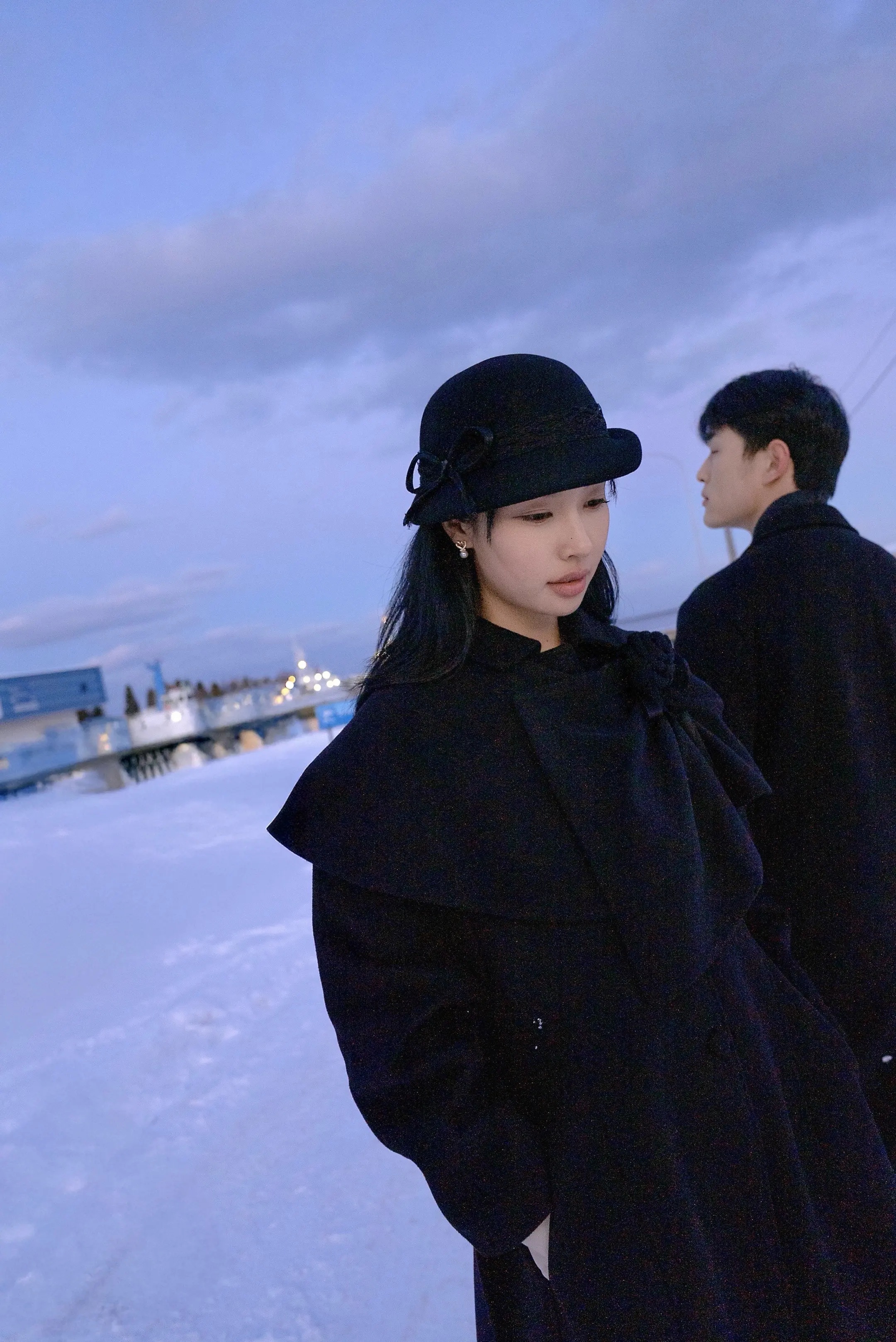 블루아워 오타루 설경 웨딩 촬영